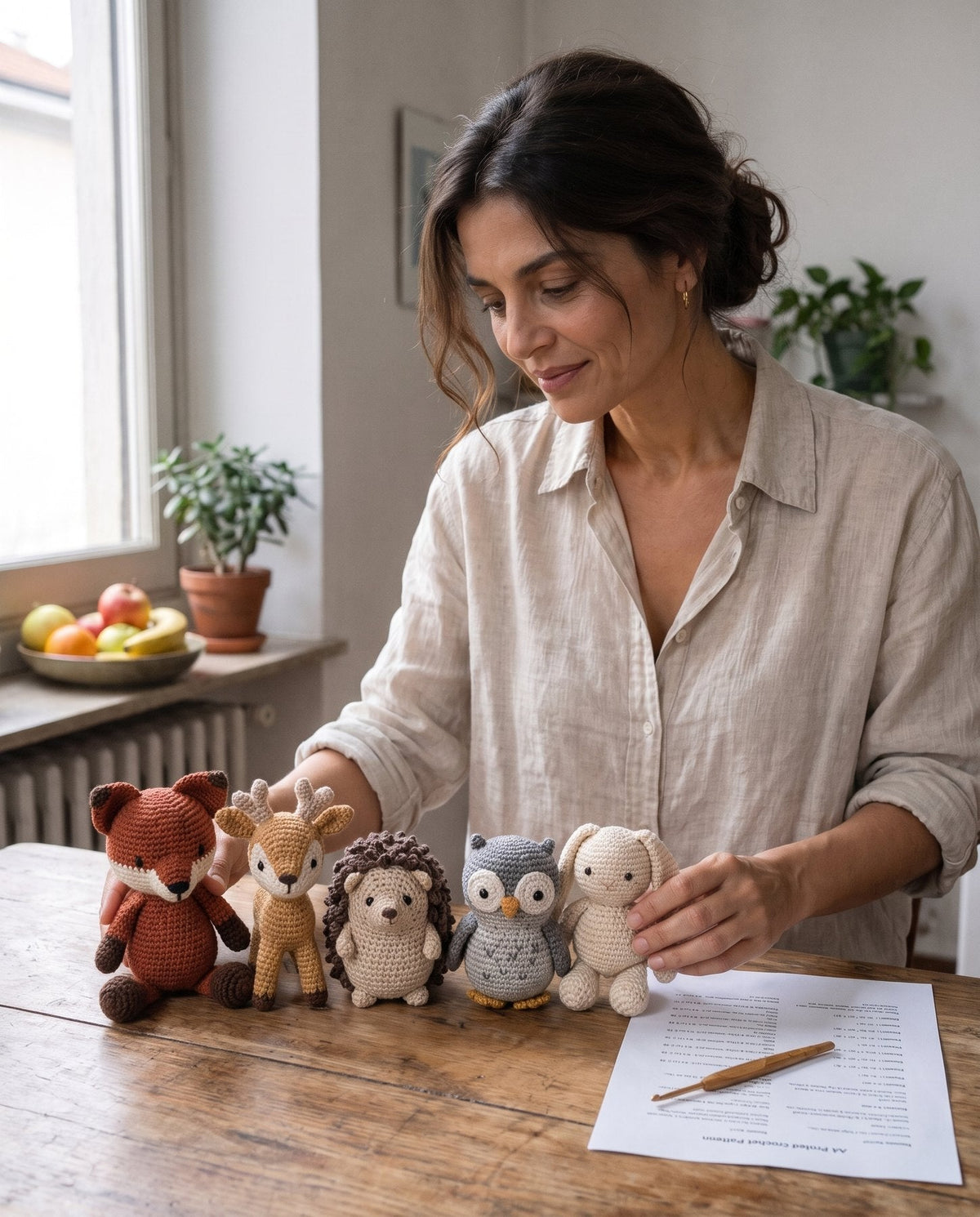 Finished woodland amigurumi animals